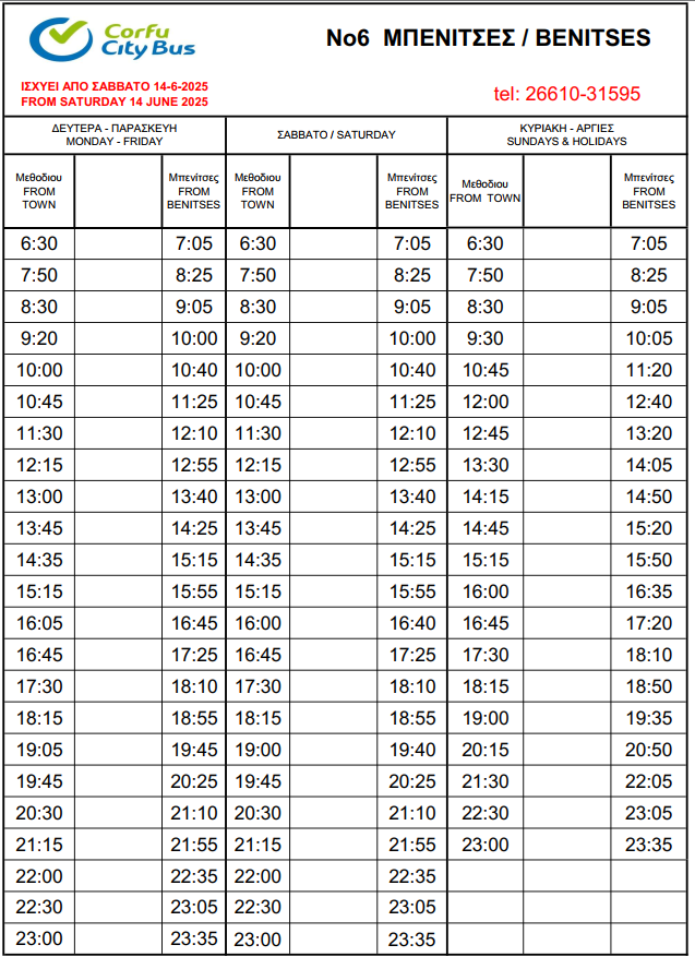 Blue Bus No6 Time Table